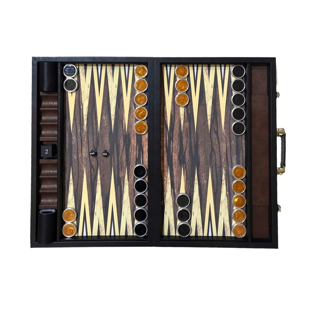 تخته نرد مدرن چرم دو رنگ طرح چوب