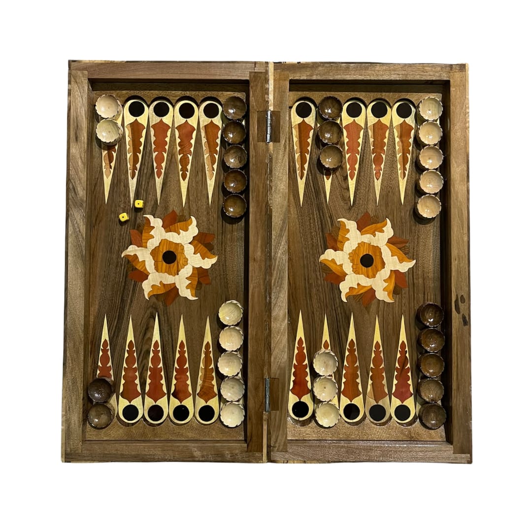 تخته نرد چوب گردو طرح معرق گل