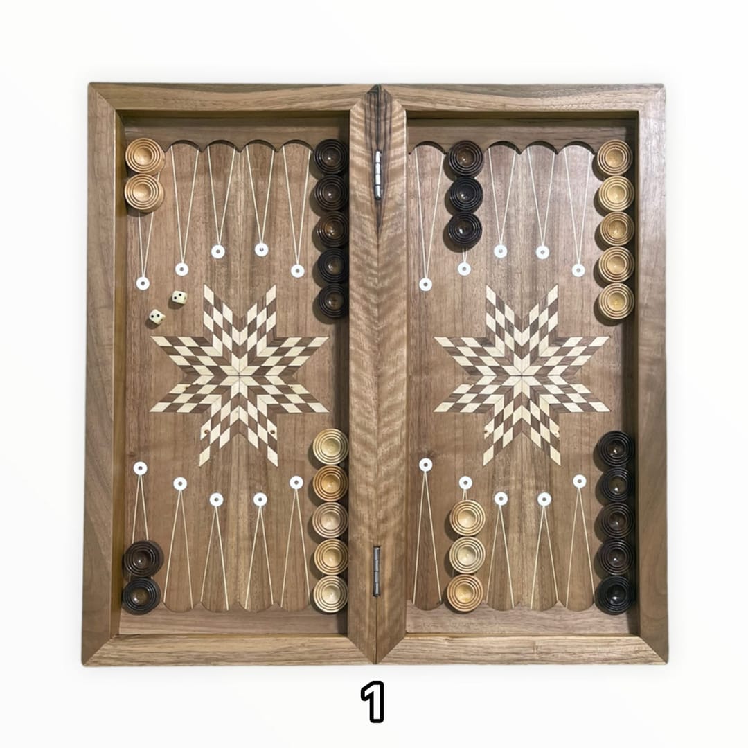 تخته نرد چوب گردو طرح هشتپر کد3131