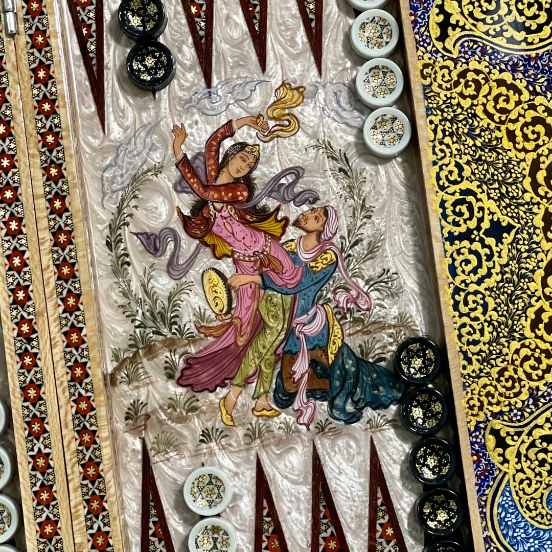 تخته نرد خاتم خورشیدی طرح لیلی و مجنون