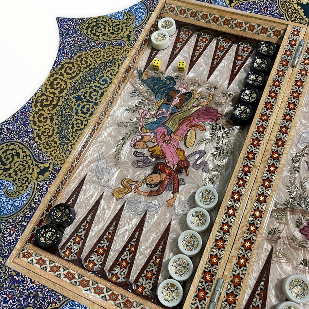 تخته نرد خاتم خورشیدی طرح لیلی و مجنون