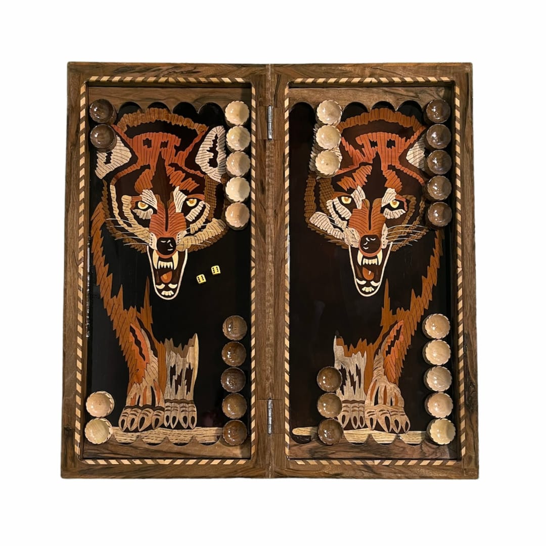 تخته نرد چوب گردو طرح گرگ