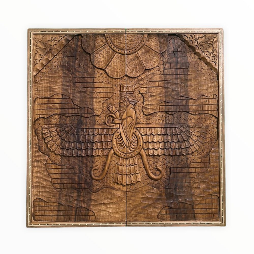 تخته نرد چوب گردو طرح فروهر کد3136