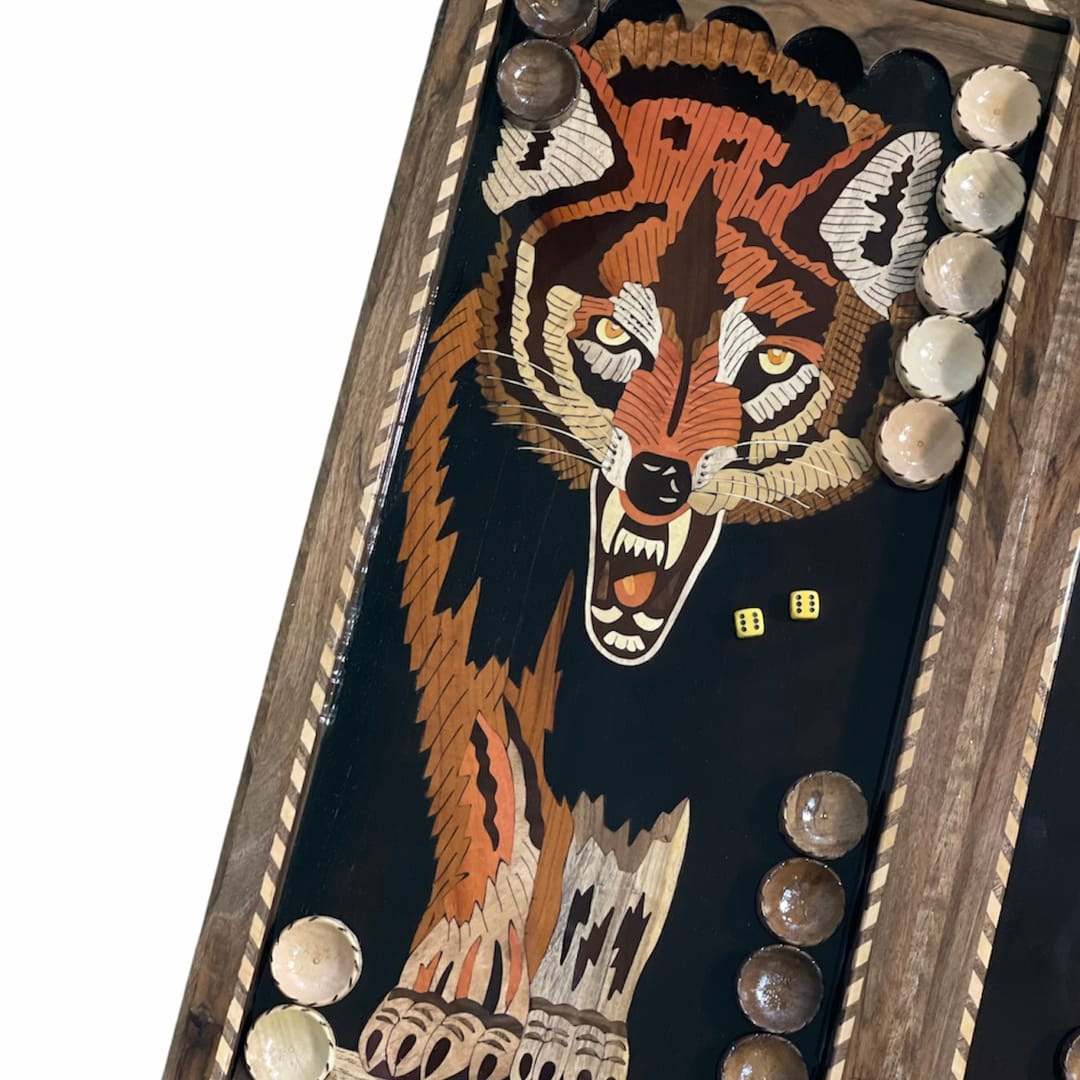 تخته نرد چوب گردو طرح گرگ