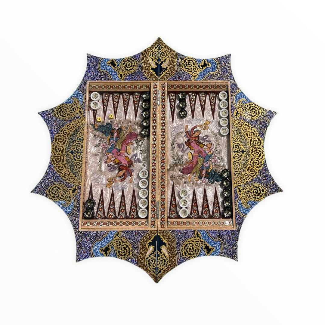 تخته نرد خاتم خورشیدی طرح لیلی و مجنون