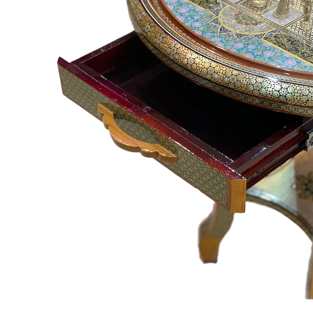 میز خاتم کاری سلطنتی گرد