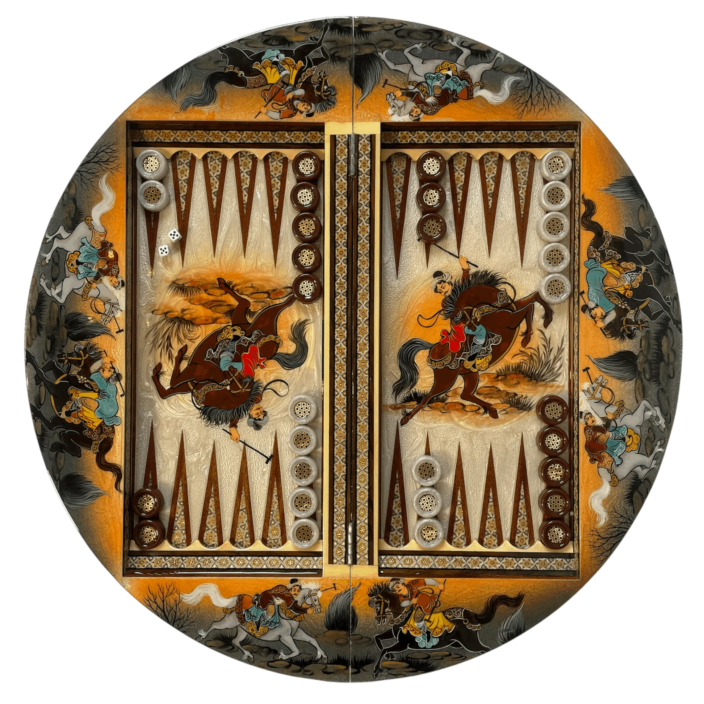 تخته نرد خاتم گرد 60 طرح چرخ چوگان